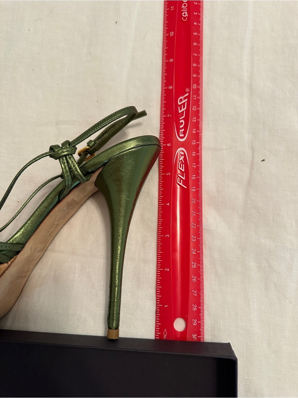 Miu Miu Metallic Olive Green Strappy Knot-Heel Sandals - Picture 7 of 8